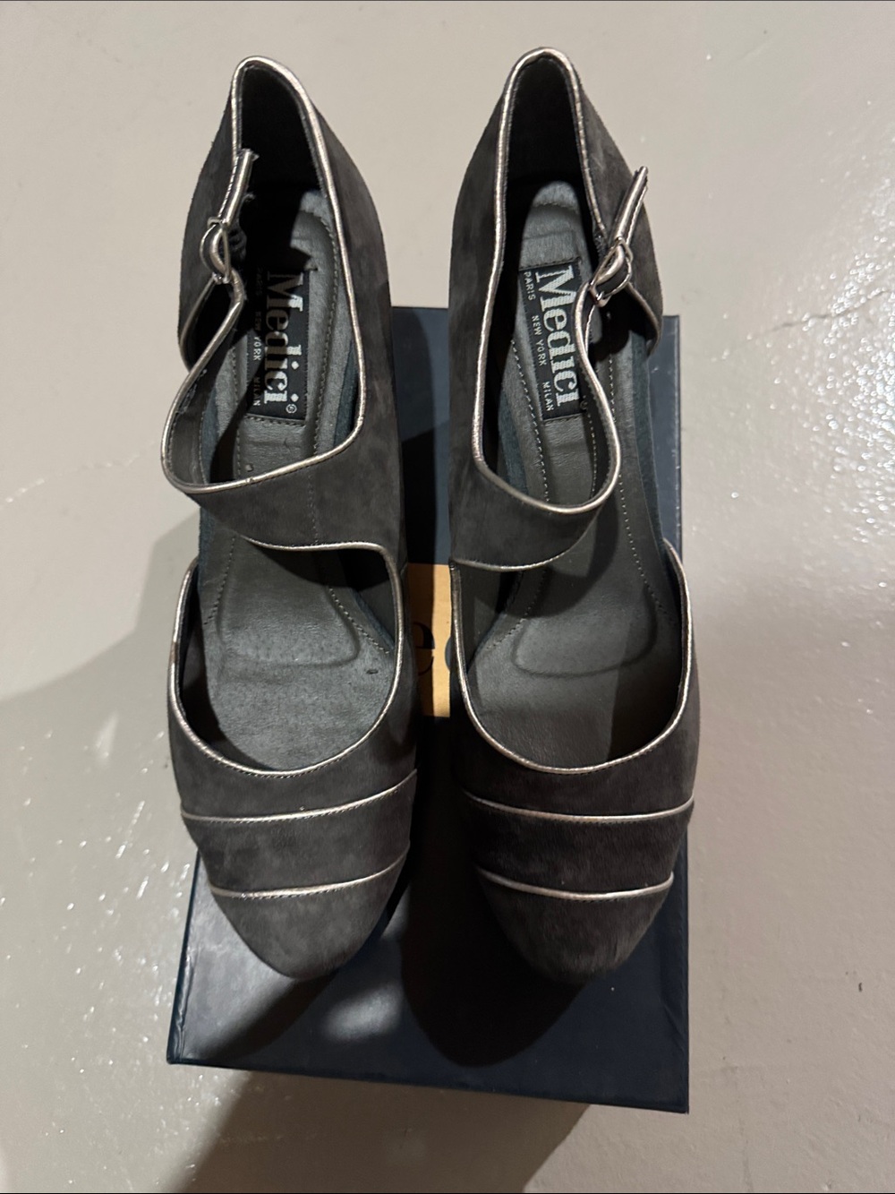 Grey Suede Mary Jane Heels